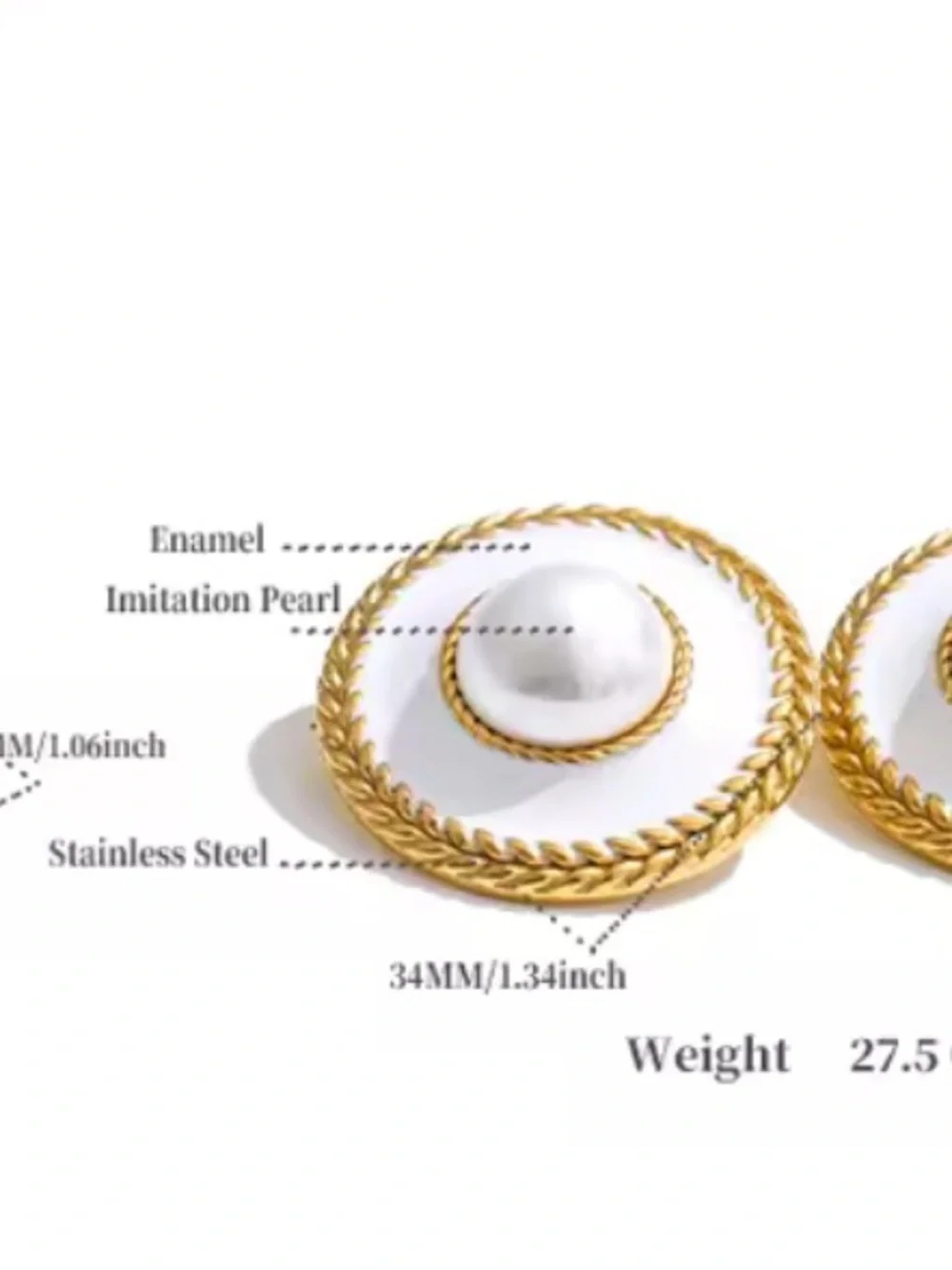 White Pearl Button Gold Earrings